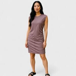 Splendid T-Shirt Dress Sleeveless Rouched Sides 100% Cotton Purple Womens Large